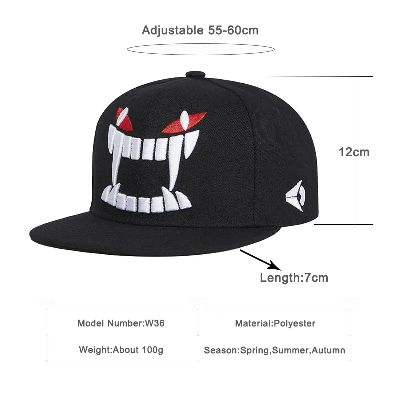 Hip Hop Fashion Unisex Cartoon Tooth Embroidered Snapback Baseball Cap