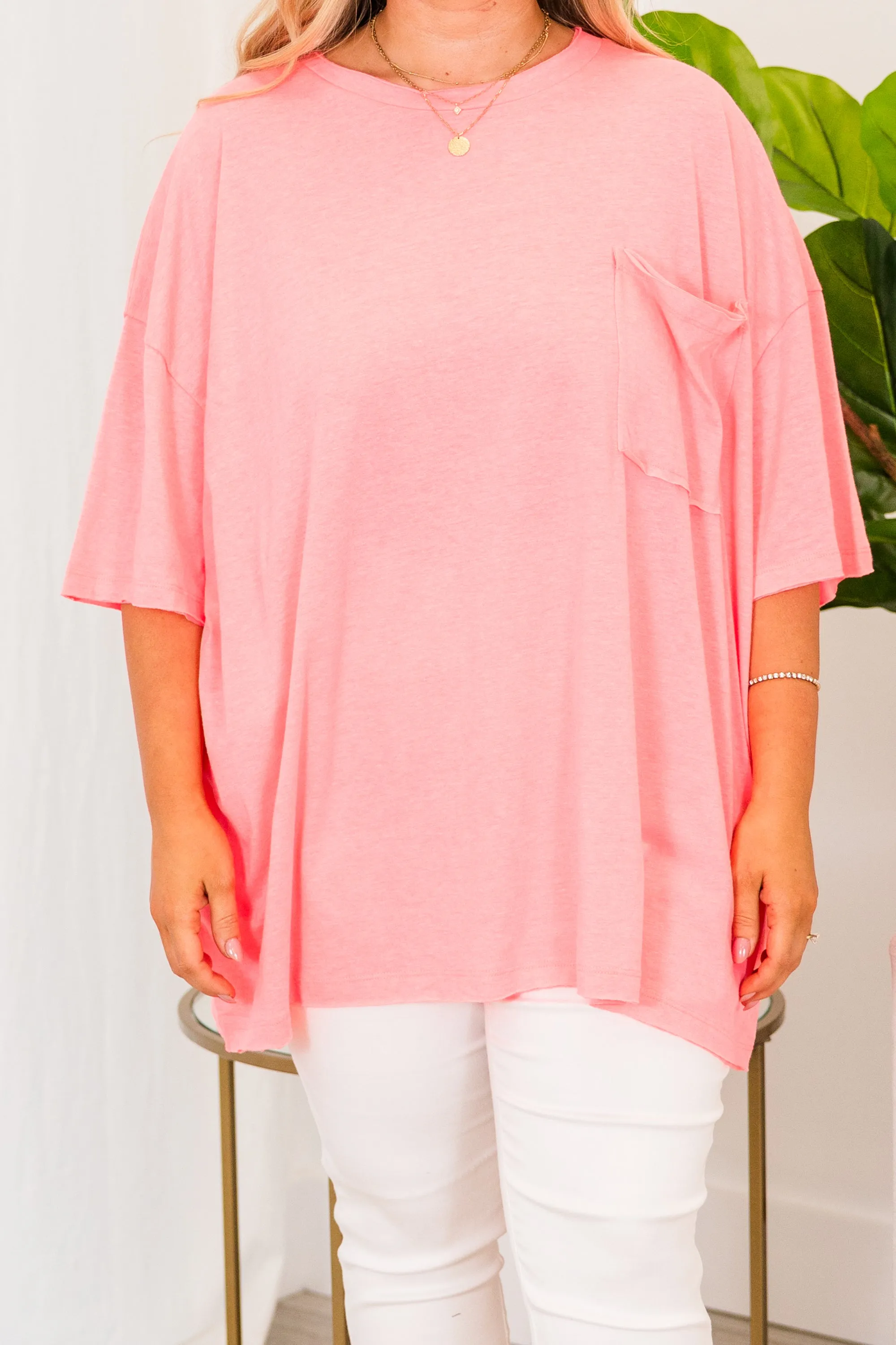 It Comes Naturally Top, Neon Coral Pink