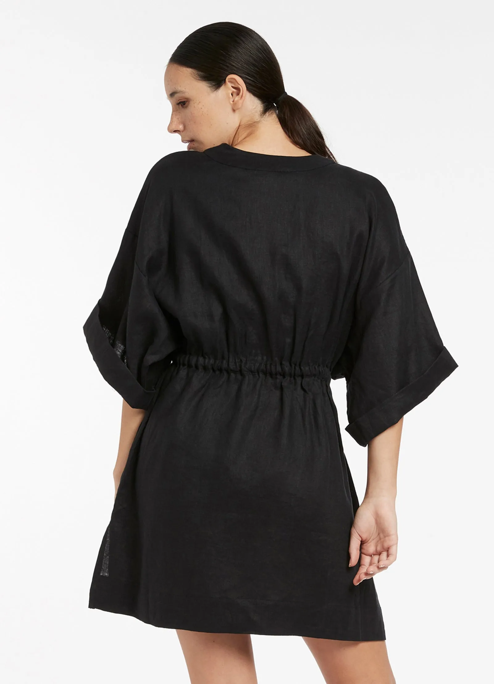 Jetset Gather Front Kaftan - Black