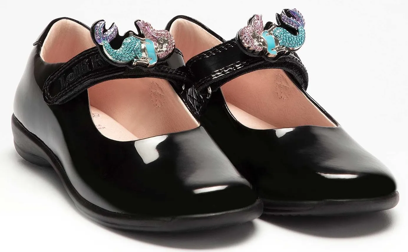 LELLI KELLY LK8111 MARIBELLA 2 MERMAID INTERCHANGEABL CLIP SCHOOL SHOES F FIT BLACK PATENT