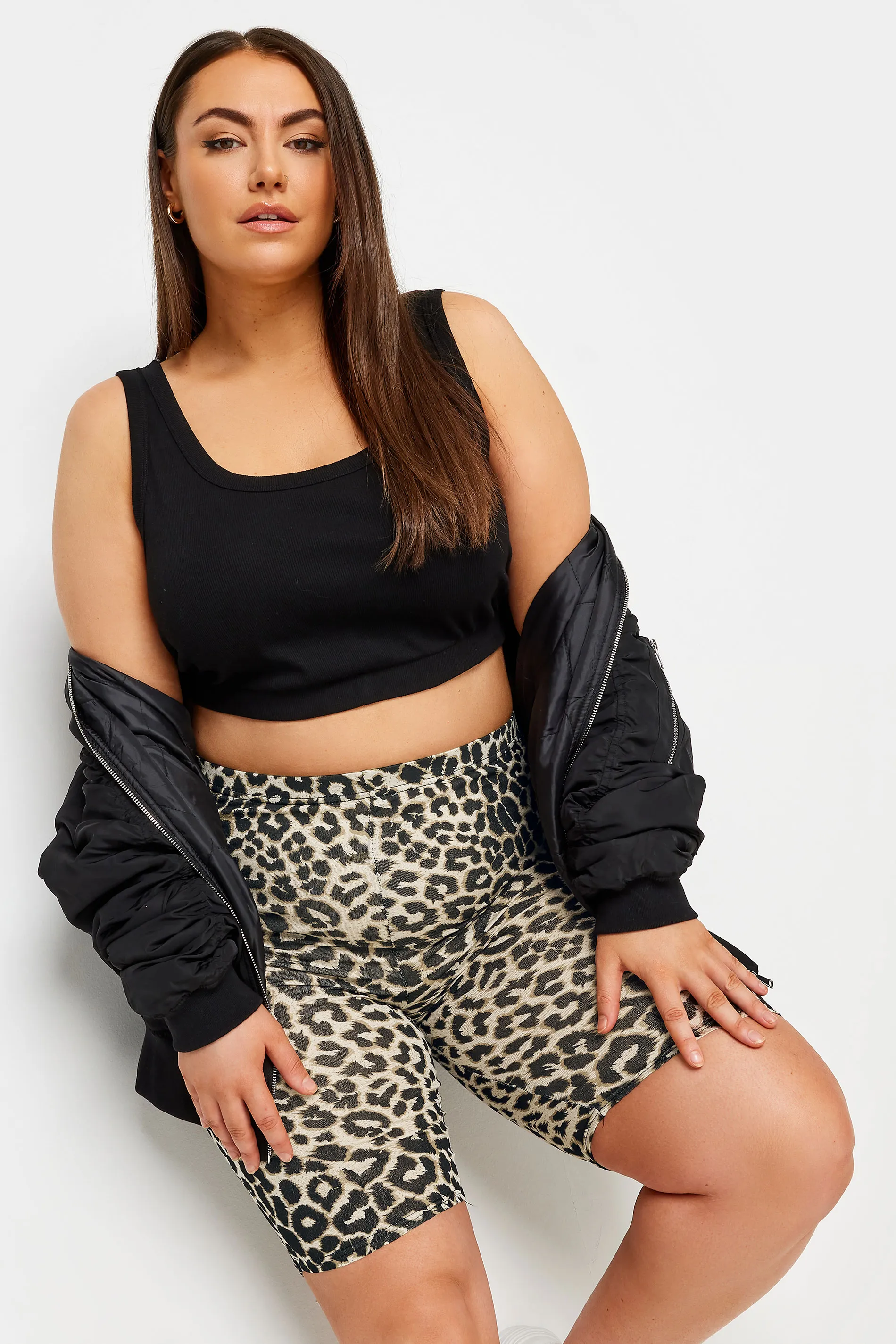 LIMITED COLLECTION Curve Brown Leopard Print Cycling Shorts