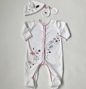 Little Marc Jacobs White Onesie With Matching Hat And Scratch Mittens