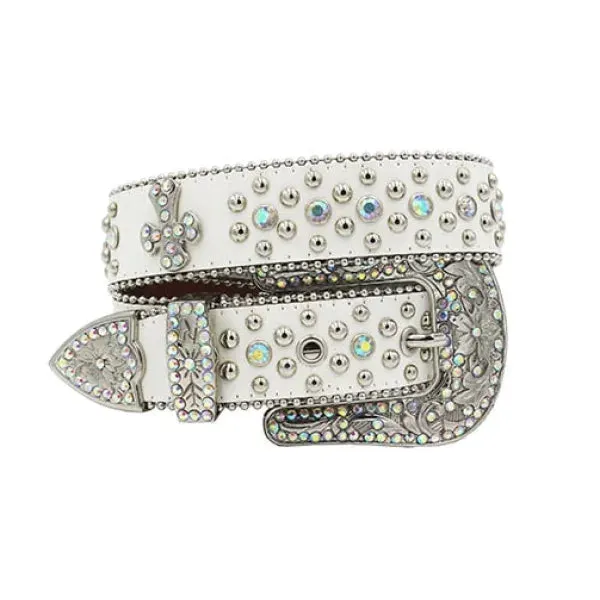 Men and Women Casual White Rhinestones Crystal Pin Buckle Belts