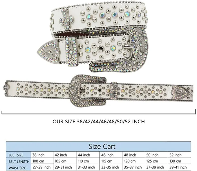 Men and Women Casual White Rhinestones Crystal Pin Buckle Belts