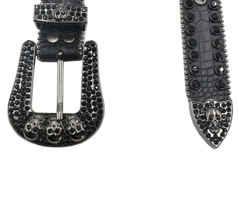 Men and Women Casual White Rhinestones Crystal Pin Buckle Belts