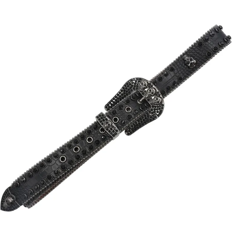 Men and Women Casual White Rhinestones Crystal Pin Buckle Belts