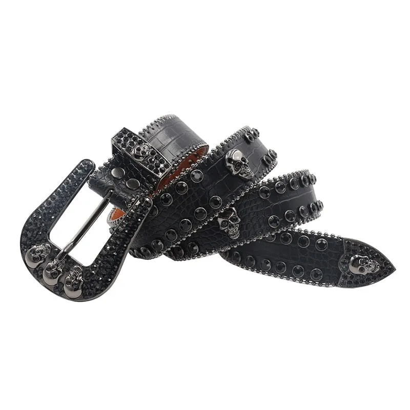 Men and Women Casual White Rhinestones Crystal Pin Buckle Belts