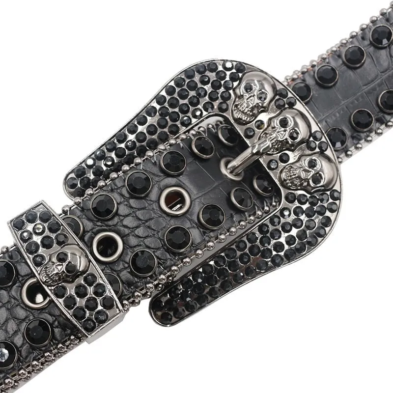 Men and Women Casual White Rhinestones Crystal Pin Buckle Belts