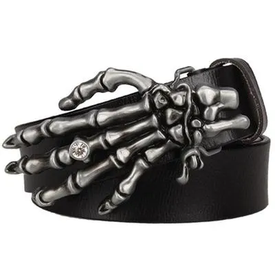 Men and Women Genuine Leather Metal Skull Gripper Buckle Belt