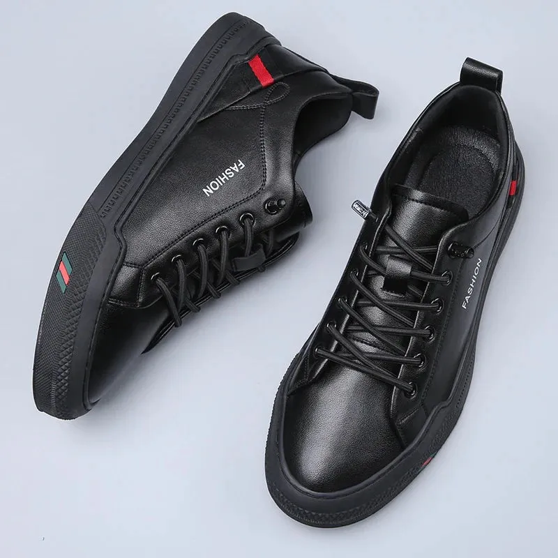 Men's Casual Synthetic Leather Striped Pattern Soft Sole Slip On Sneakers