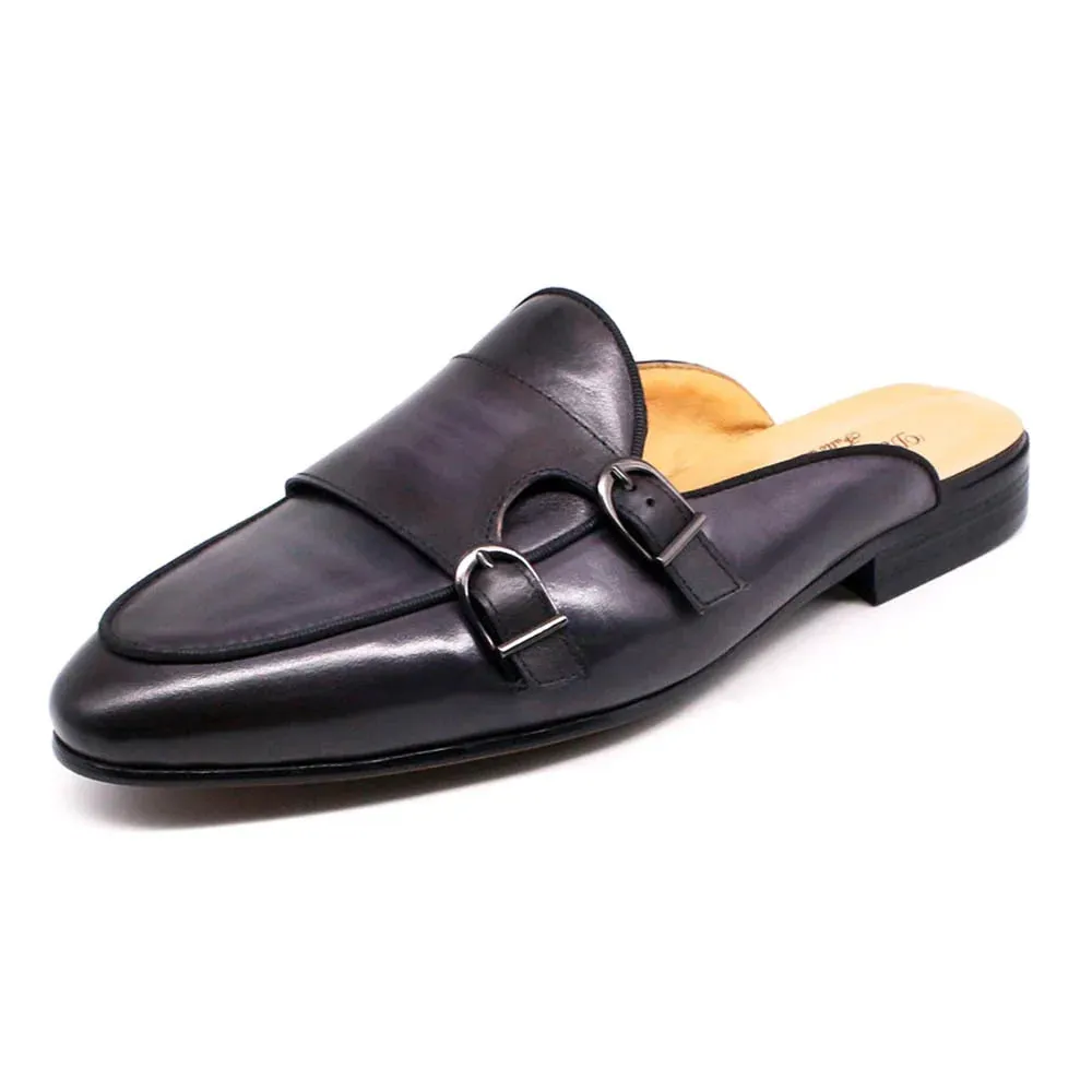 Men's Causal Genuine Leather Double Buckle Breathable Half Shoes