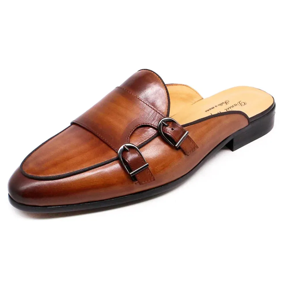 Men's Causal Genuine Leather Double Buckle Breathable Half Shoes