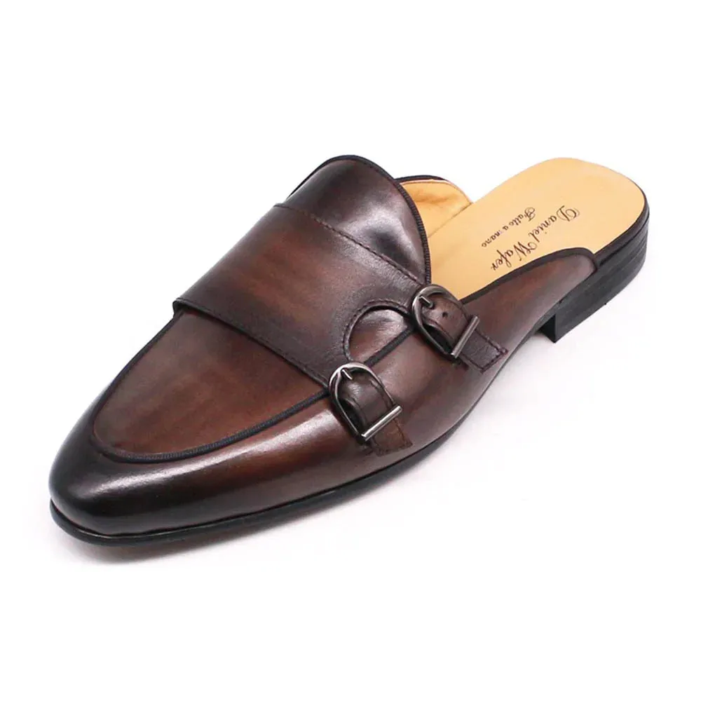 Men's Causal Genuine Leather Double Buckle Breathable Half Shoes