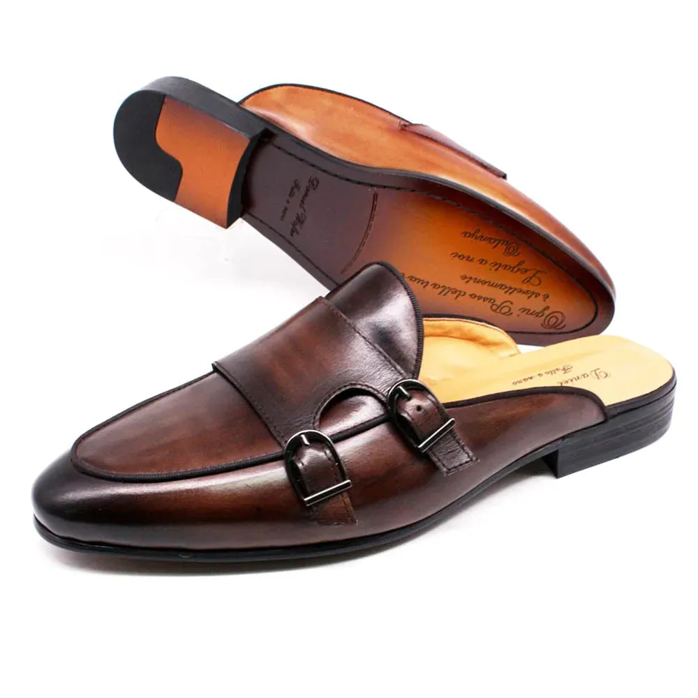 Men's Causal Genuine Leather Double Buckle Breathable Half Shoes