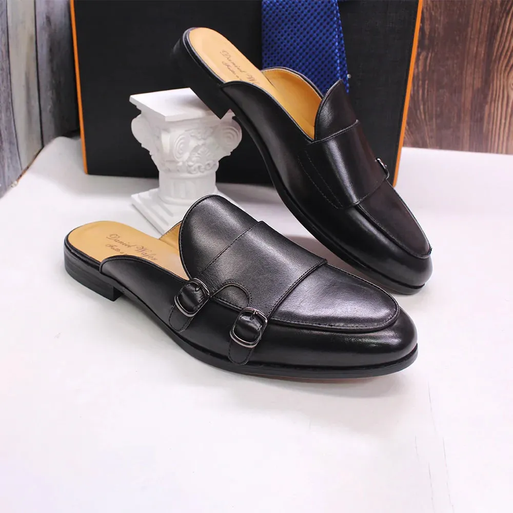 Men's Causal Genuine Leather Double Buckle Breathable Half Shoes