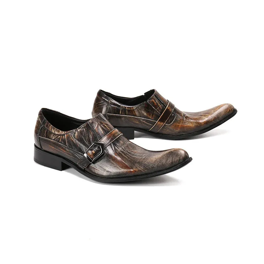 Men's Classic Formal Leather Pointed Toe Buckle Party Dress Shoes