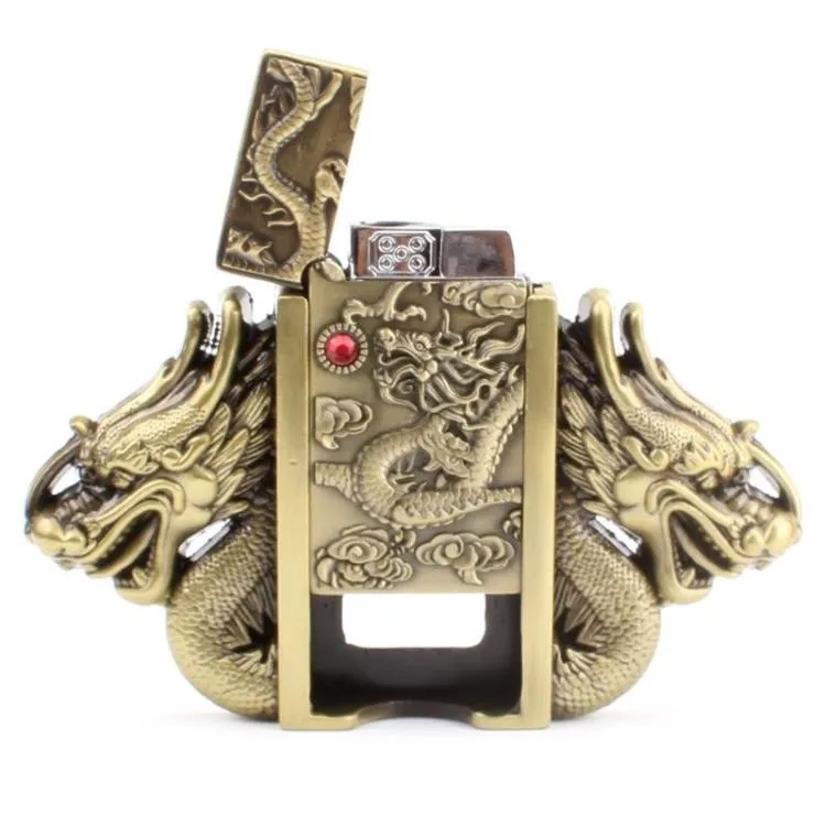 Men's Genuine Cowskin Leather Lighter Gas Cigarette Dragon Buckle Belt