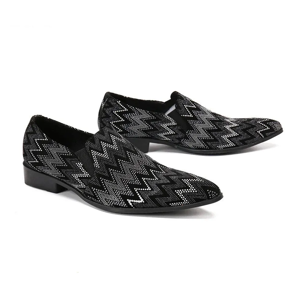 Men's Genuine Leather Slip-On Pointed Toe Rhinestones Casual Shoes