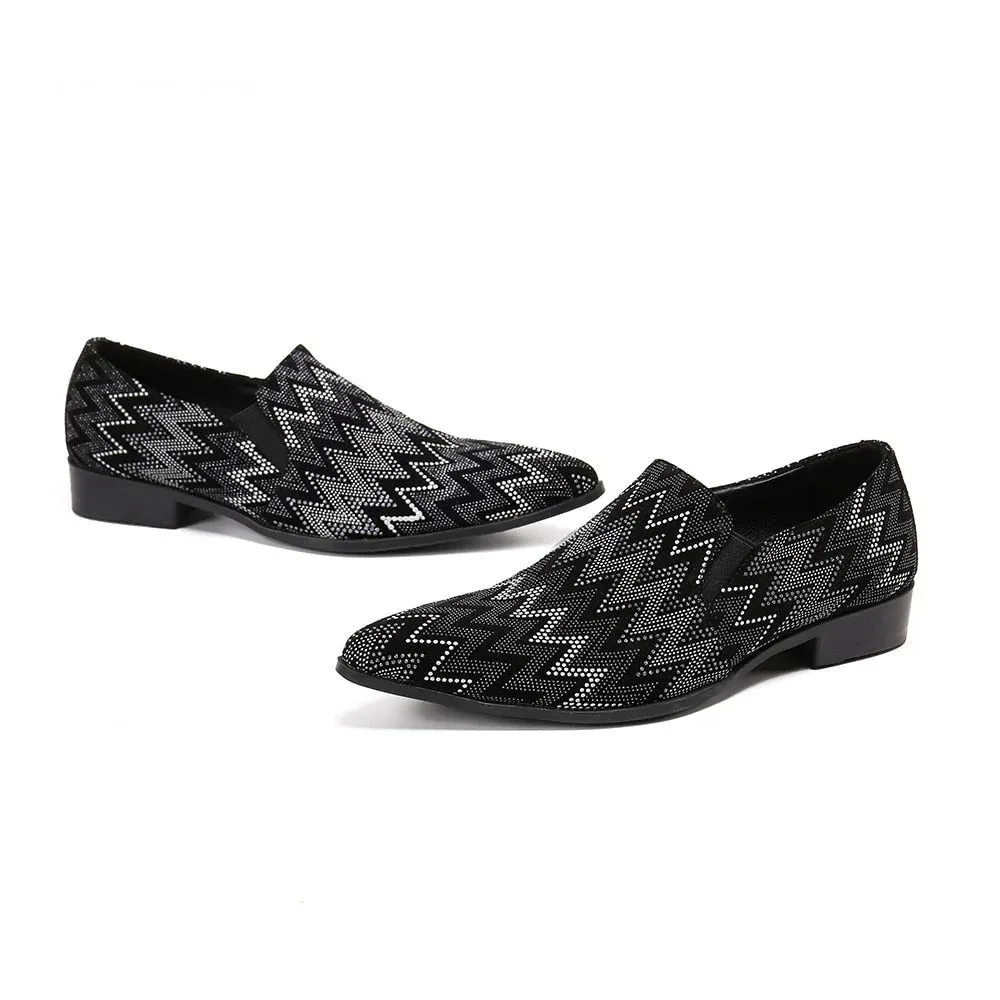 Men's Genuine Leather Slip-On Pointed Toe Rhinestones Casual Shoes