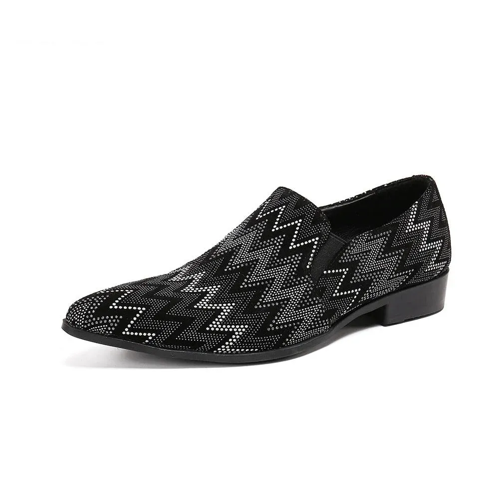 Men's Genuine Leather Slip-On Pointed Toe Rhinestones Casual Shoes