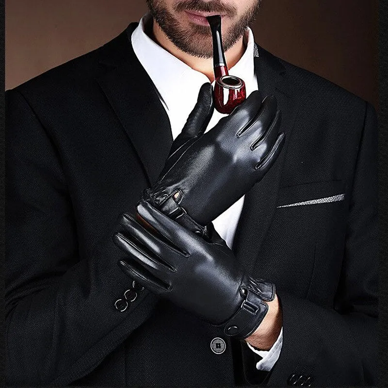 Men's Keep Warm Touch Screen Windproof Synthetic Leather Driving Gloves