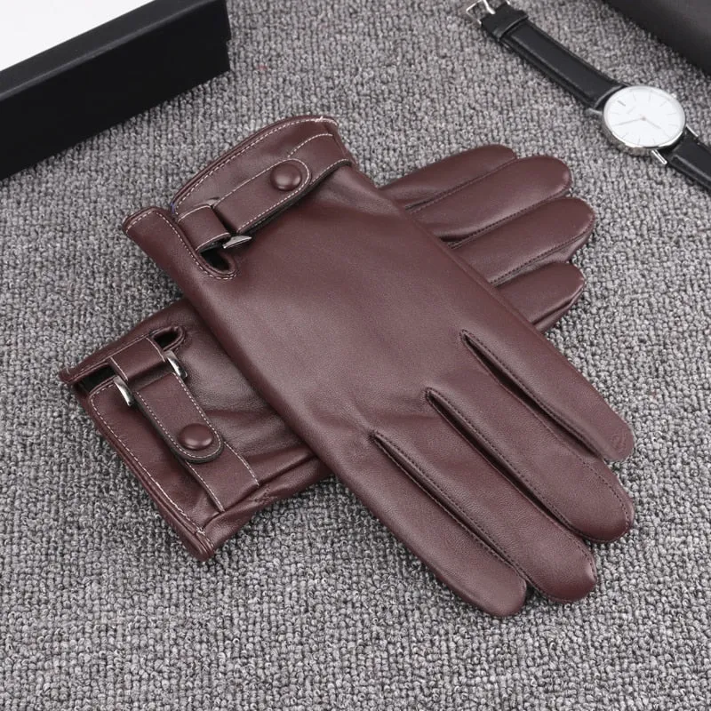 Men's Keep Warm Touch Screen Windproof Synthetic Leather Driving Gloves