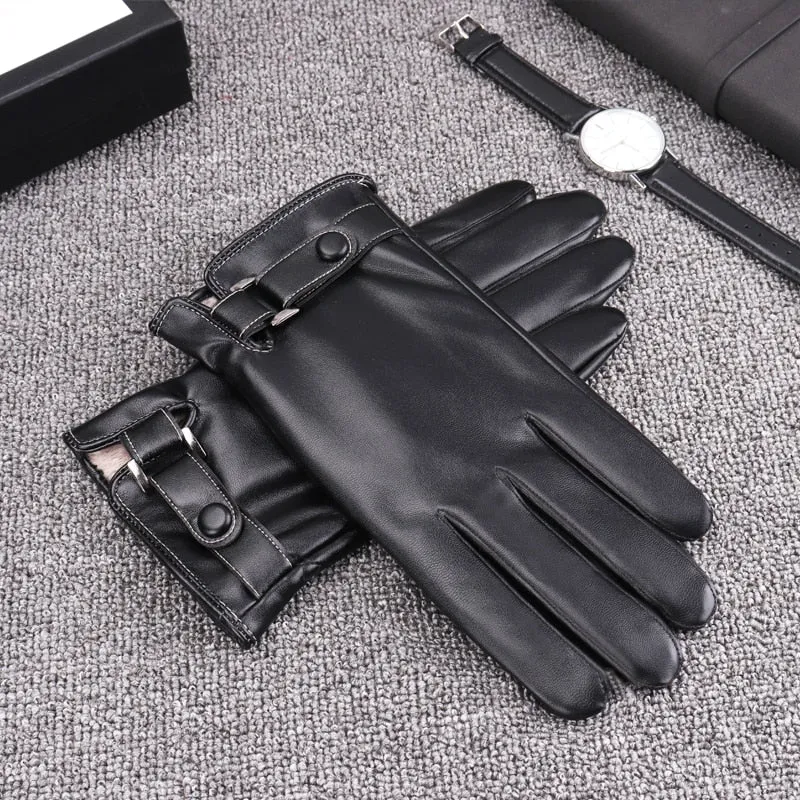 Men's Keep Warm Touch Screen Windproof Synthetic Leather Driving Gloves