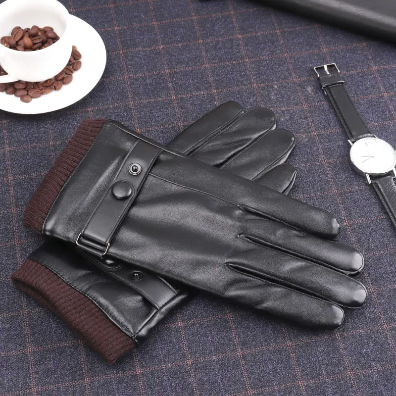 Men's Keep Warm Touch Screen Windproof Synthetic Leather Driving Gloves