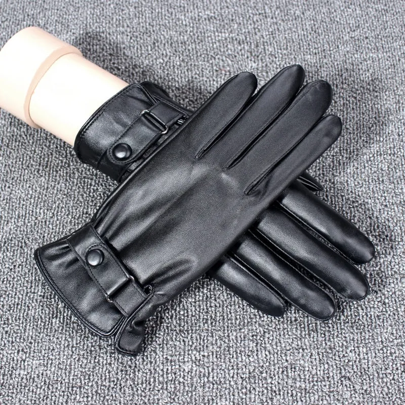 Men's Keep Warm Touch Screen Windproof Synthetic Leather Driving Gloves