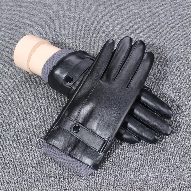 Men's Keep Warm Touch Screen Windproof Synthetic Leather Driving Gloves