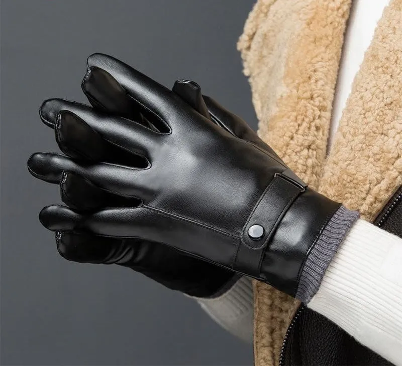 Men's Keep Warm Touch Screen Windproof Synthetic Leather Driving Gloves