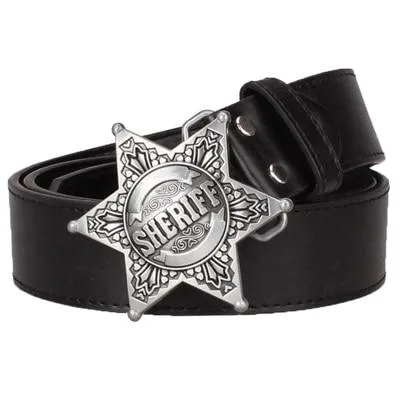 Men's Metal Buckle Sheriff Badge Hexagon Star Sign Cowboy Belts