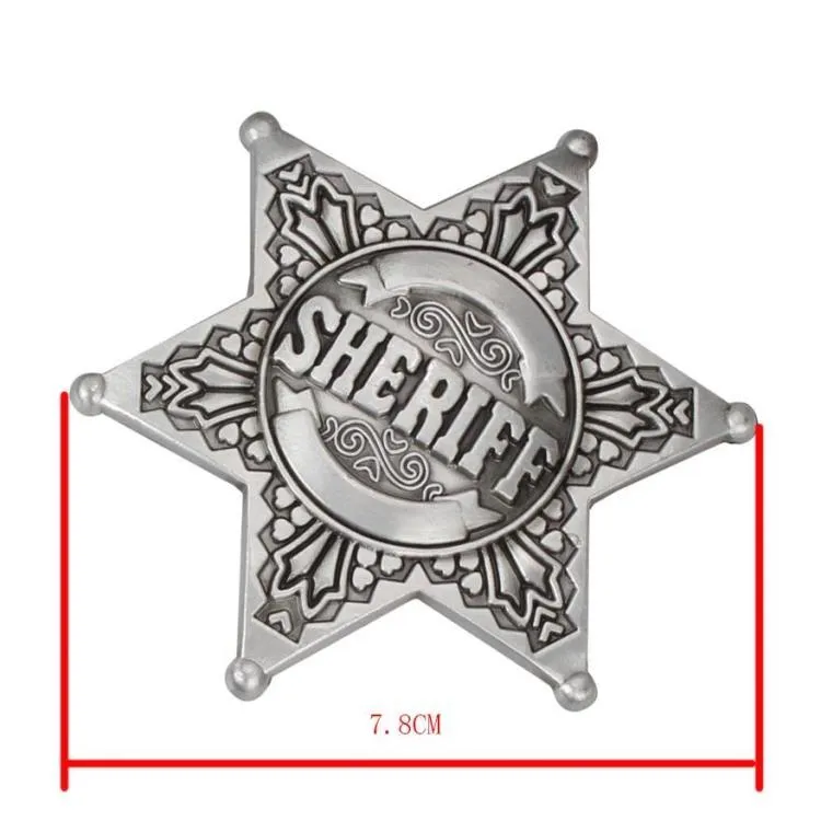 Men's Metal Buckle Sheriff Badge Hexagon Star Sign Cowboy Belts