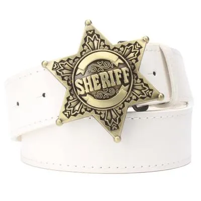 Men's Metal Buckle Sheriff Badge Hexagon Star Sign Cowboy Belts