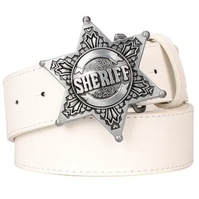 Men's Metal Buckle Sheriff Badge Hexagon Star Sign Cowboy Belts