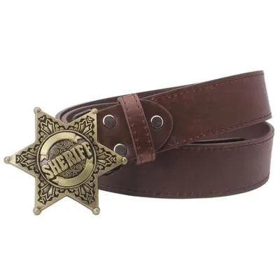 Men's Metal Buckle Sheriff Badge Hexagon Star Sign Cowboy Belts