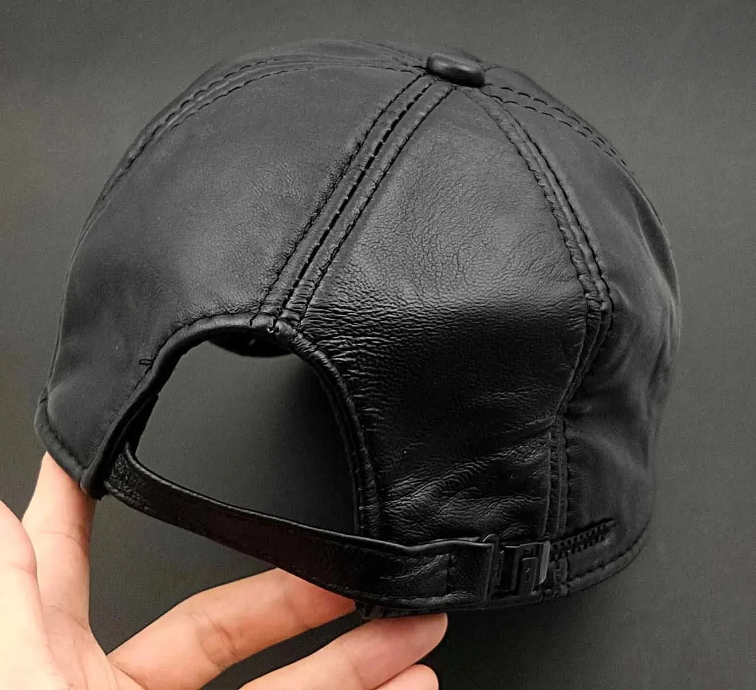 Men's Punk Gothic Cross Genuine Leather Adjustable Baseball Cap