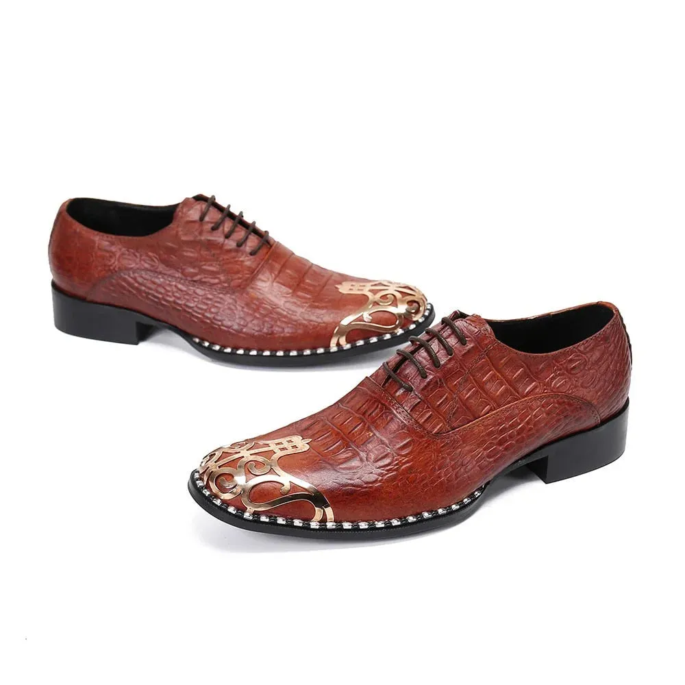 Men's Solid Metal Toe Genuine Leather Business Formal Oxford Shoes