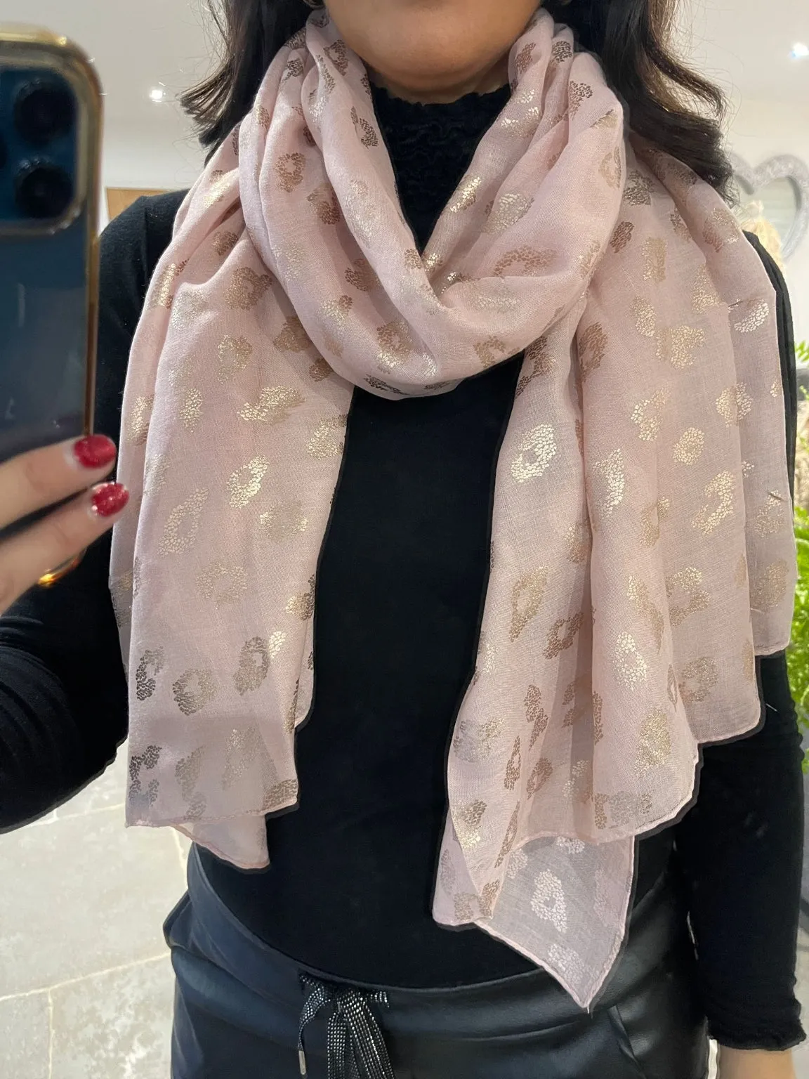 Metallic Leopard Print Scarf