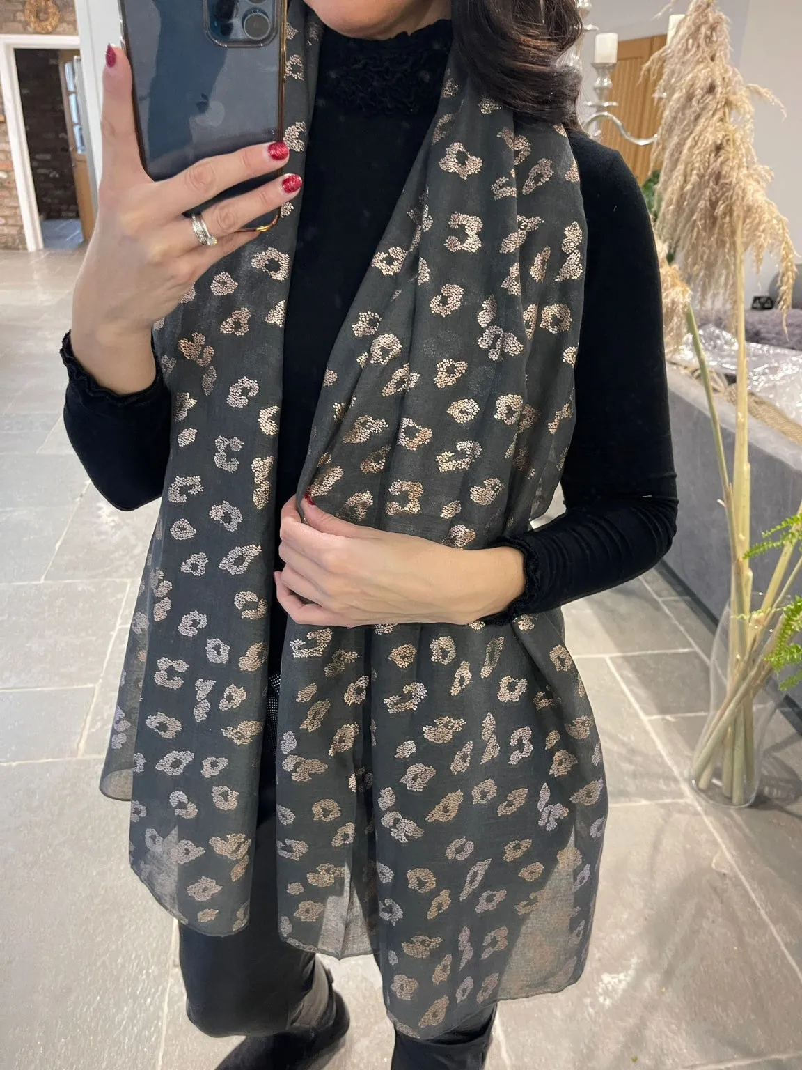 Metallic Leopard Print Scarf