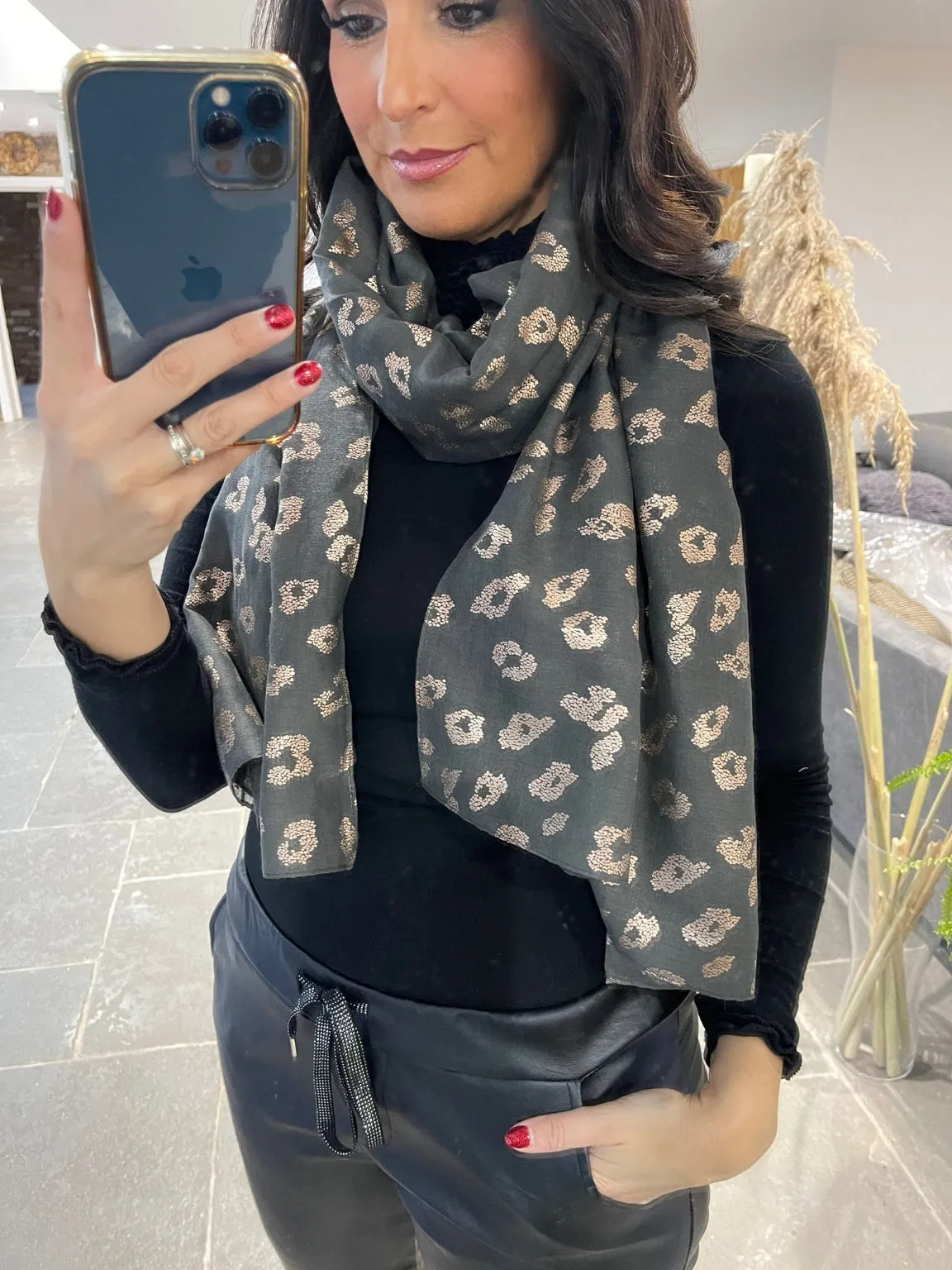 Metallic Leopard Print Scarf