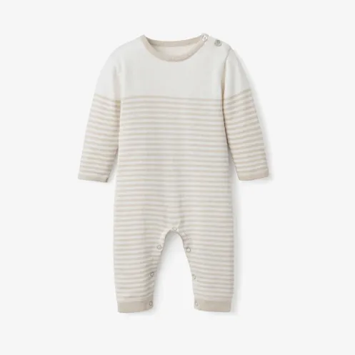 Mini Stripe Knit Coverall, Wheat