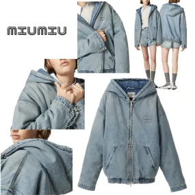 MiuMiu  |Street Style Long Sleeves Oversized Co-ord Logo Washed denim