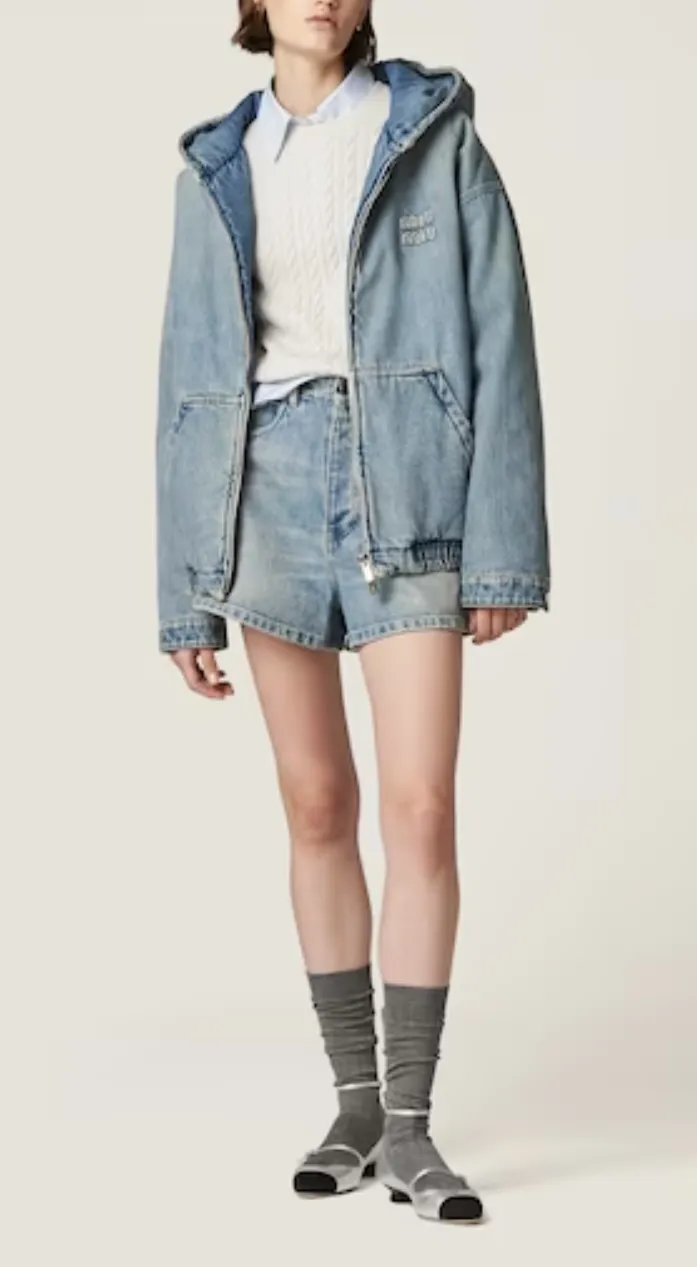 MiuMiu  |Street Style Long Sleeves Oversized Co-ord Logo Washed denim