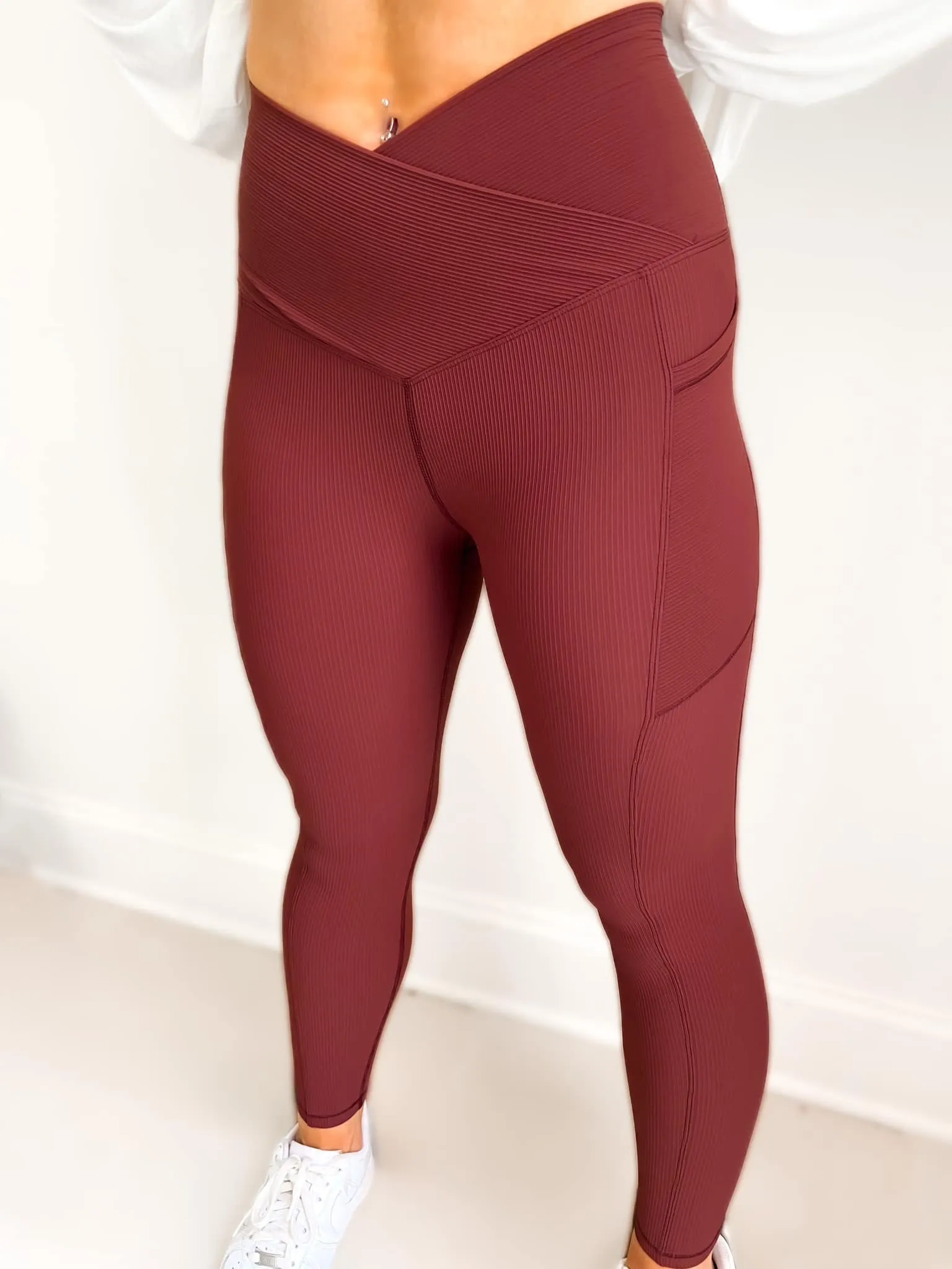 Molly Max Sculpt Diagonal Ribbed Leggings In Two Colors