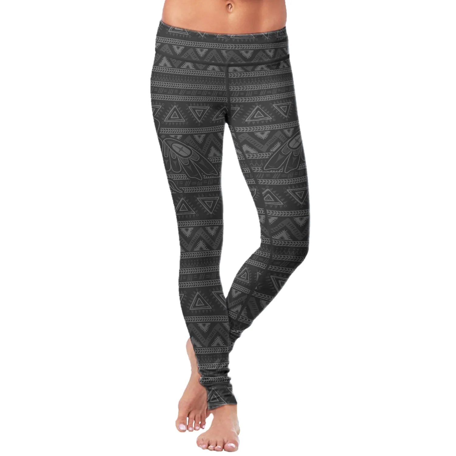 Native Bird Pattern Black Leggings