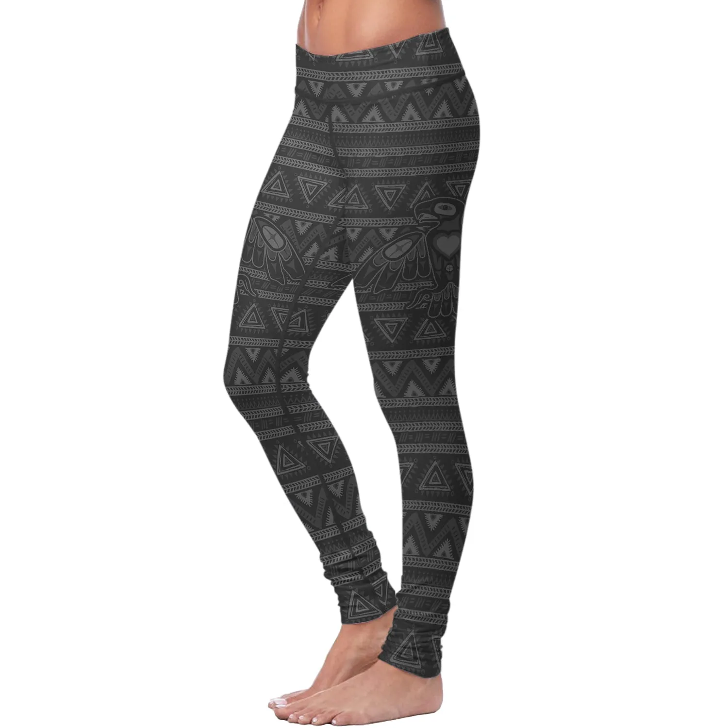 Native Bird Pattern Black Leggings