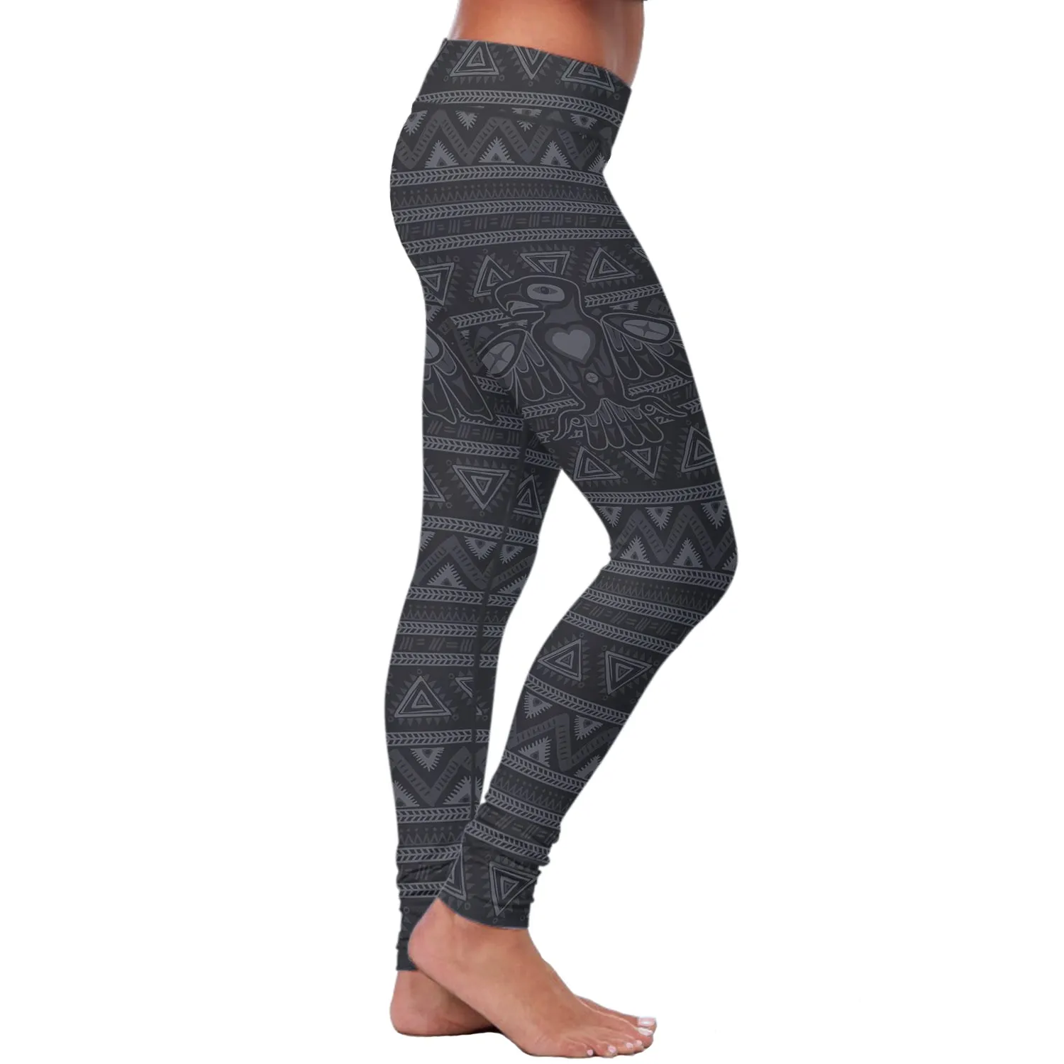 Native Bird Pattern Black Leggings