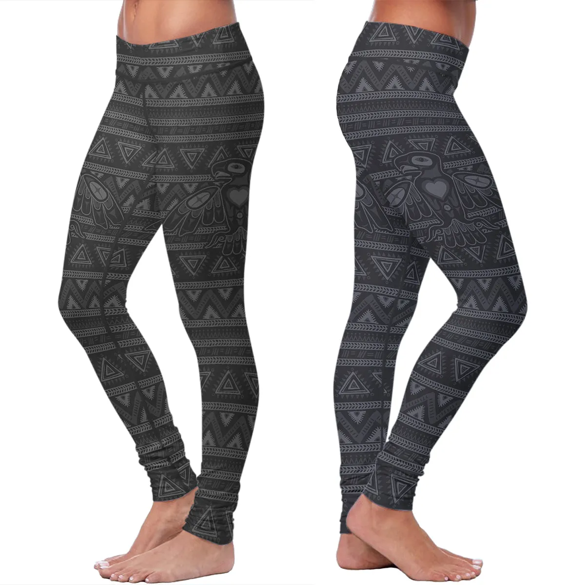 Native Bird Pattern Black Leggings