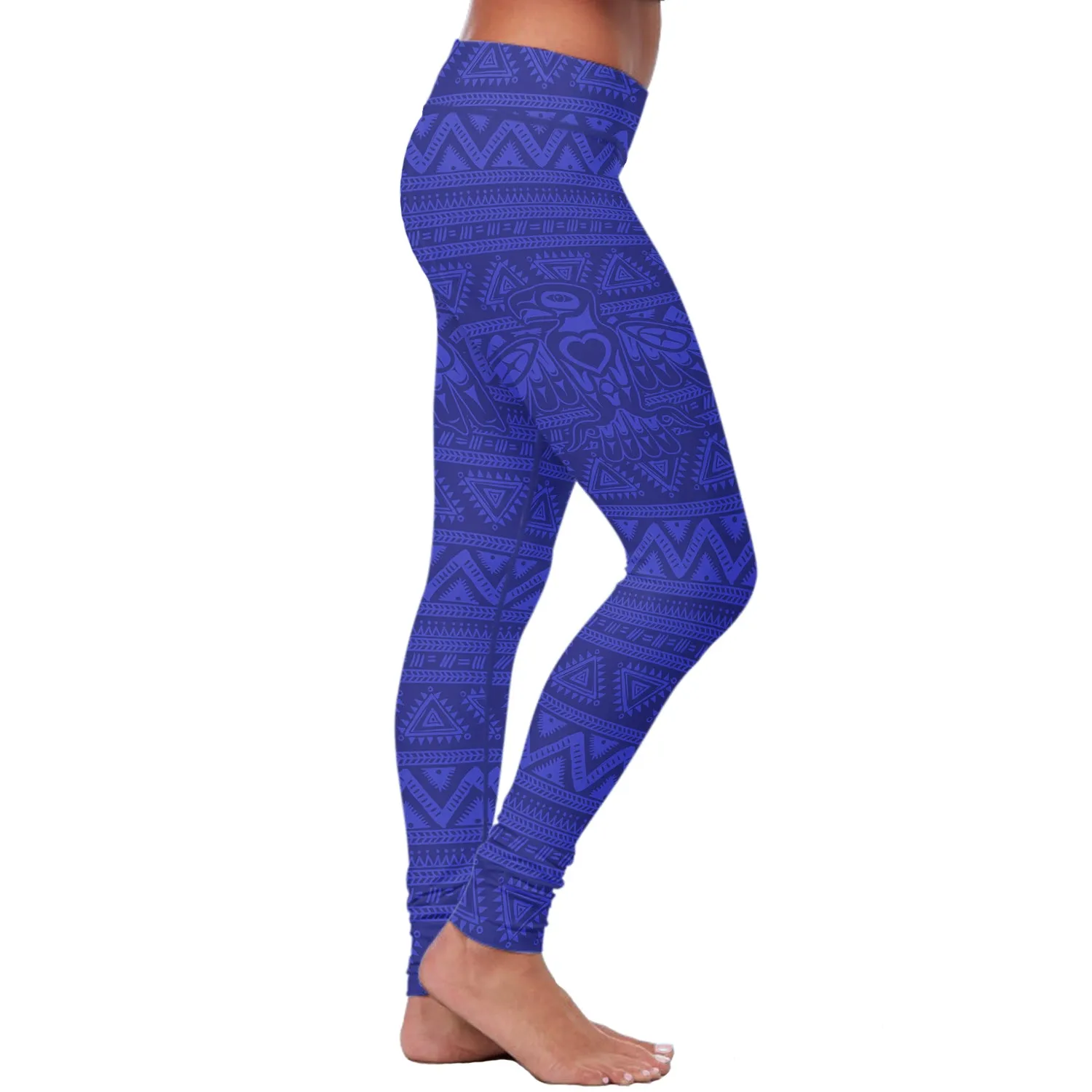 Native Bird Pattern Blue Leggings